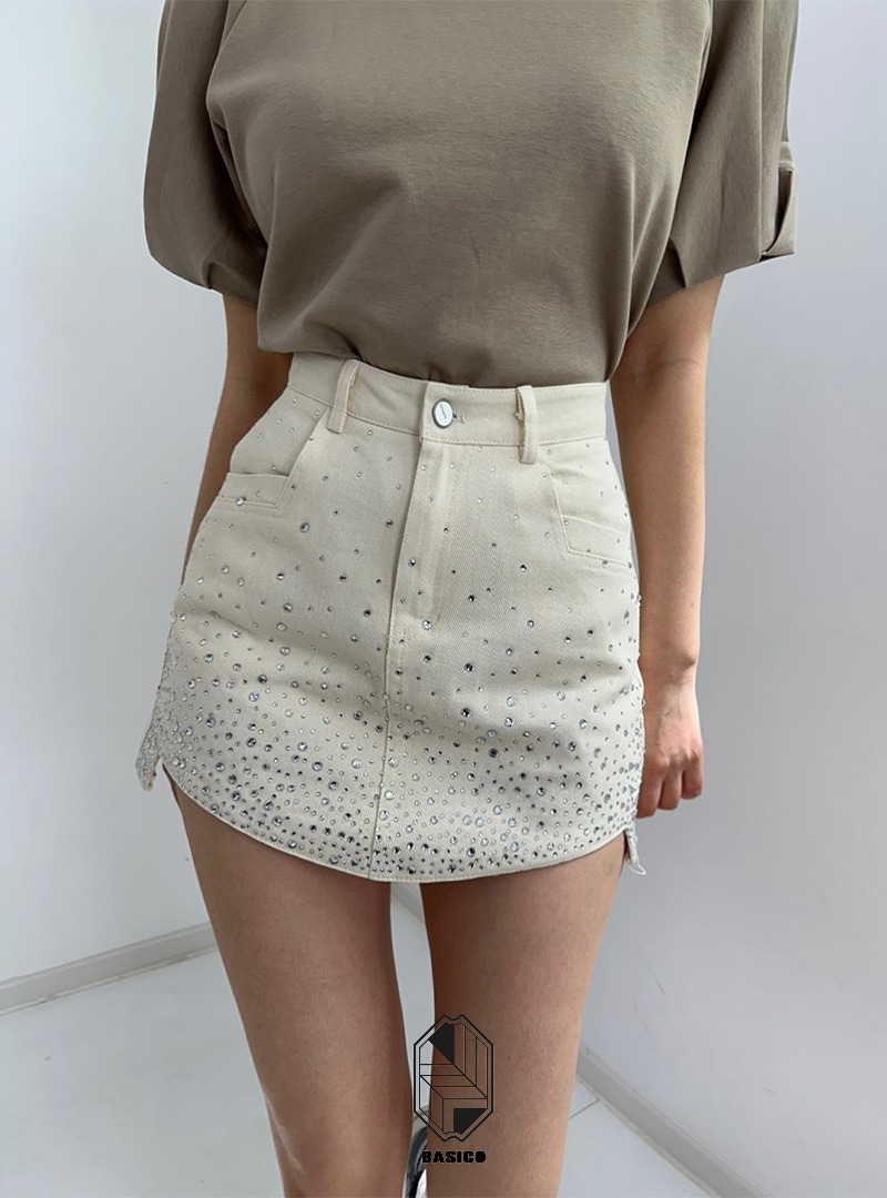 Unbalanced cubic denim mini skirt pants